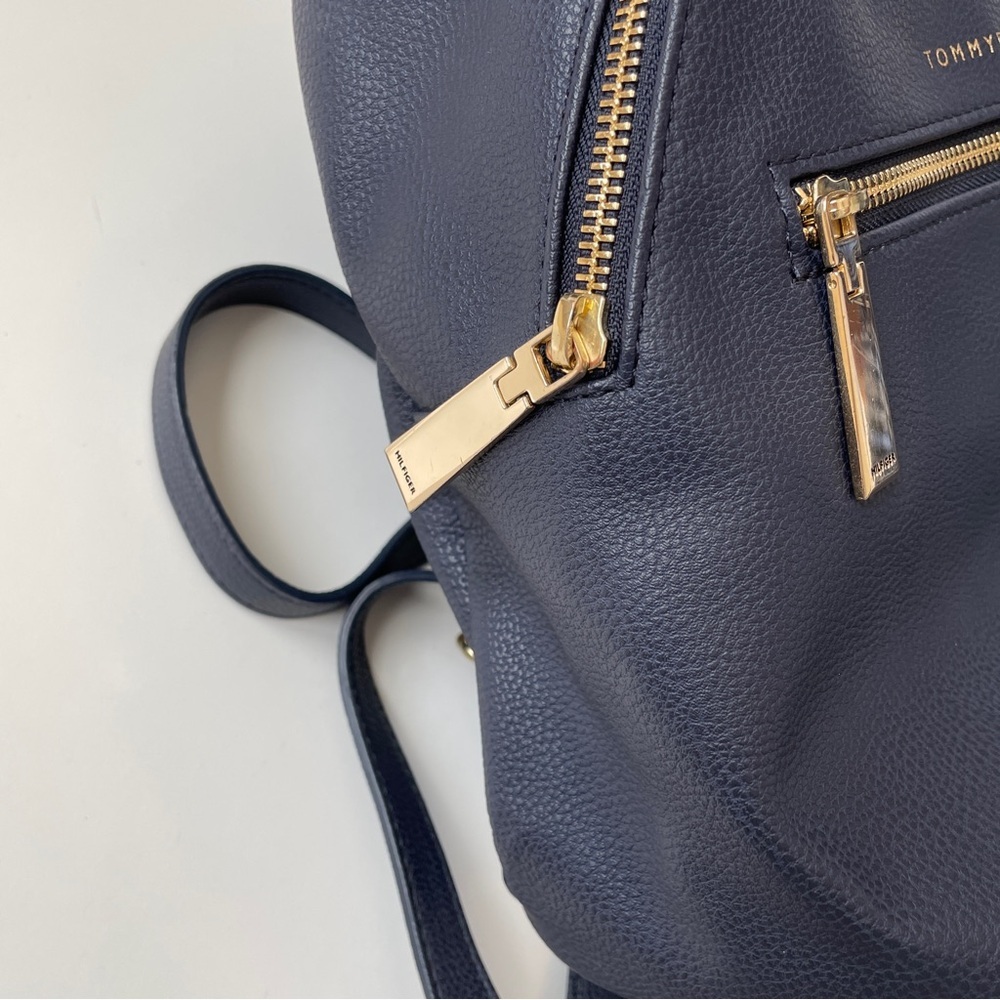 Tommy Hilfiger Navy Leather Mini Backpack with Gold Hardware - Picture 3 of 14